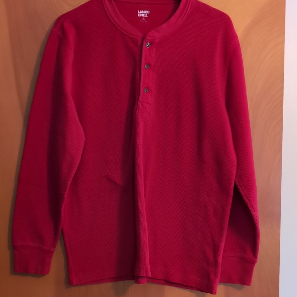 Lands' End Men's Vibrant Red Henley Shirt